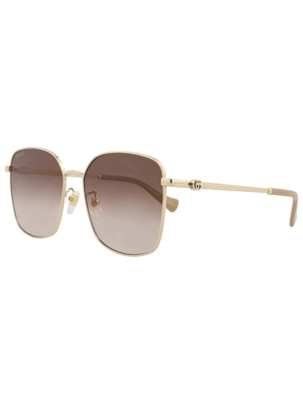 New Gucci Women's Sunglasses Square Rectangle Metal Frame Gold Gold Brown